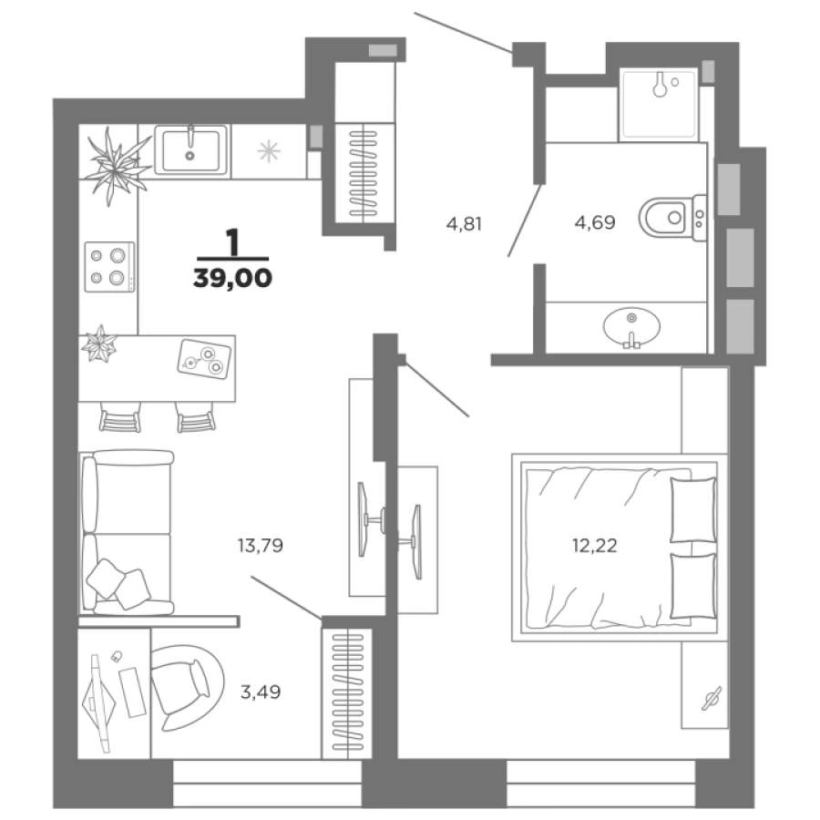 1-ая квартира 39 м2 в центре Рязани с звукоизоляцией и теплым полом
